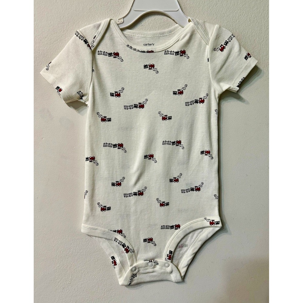 Carter's Baby Boy 24M Short Sleeve bodysuit White Red Steam Train Print